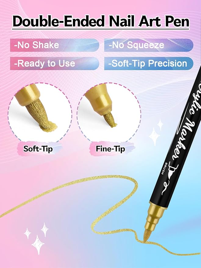 12 Color 3D Nail Art Pens Set, EBANKU Double-Tip Nail Point Graffiti Dotting Pen Drawing Painting Liner for DIY Nail Art Beauty for Christmas