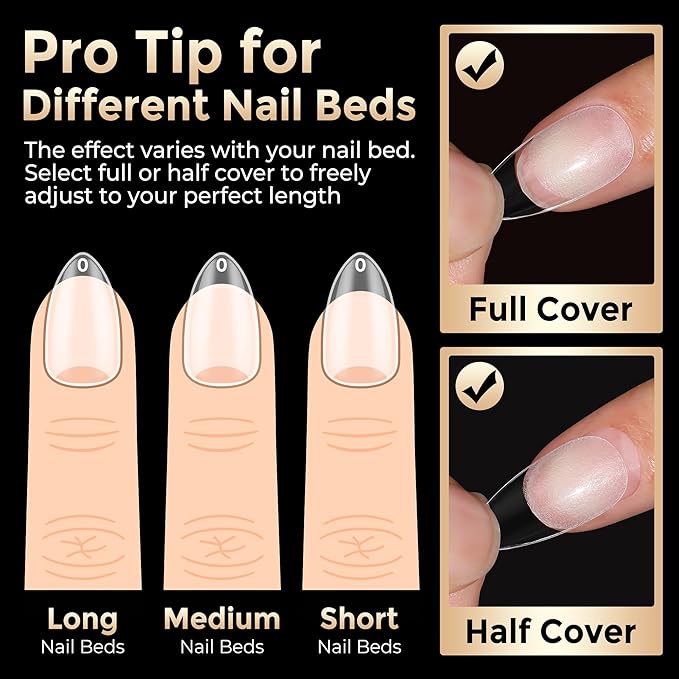 Almond Nail Tips: 504pcs Medium Almond Gel Nail Tips, Pre-shape Half Matte Short Nails Full Cover Clear Press On Acrylic Fake Nails for Nail Extension Nail Art 12 Sizes
