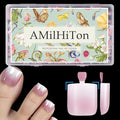 Dusty Rose Ombre French Tip Toe Nail Press Ons, 150PCS Square Full Cover Soft Gel Toe Nail Tips, 15 Sizes for Wide Toenail Beds, Pre-Shaped for DIY French Pedicure & Salon