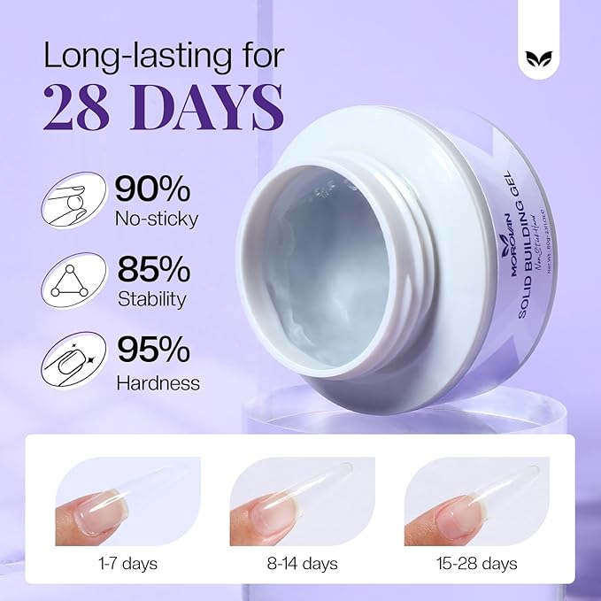 Morovan Solid Builder Nail Gel: 60g Large Capacity Nail Builder Gel for 3D Sculpting Non-Sticky Hard Gels for Nails Extension Carving Soak Off UV LED Salon Home DlY
