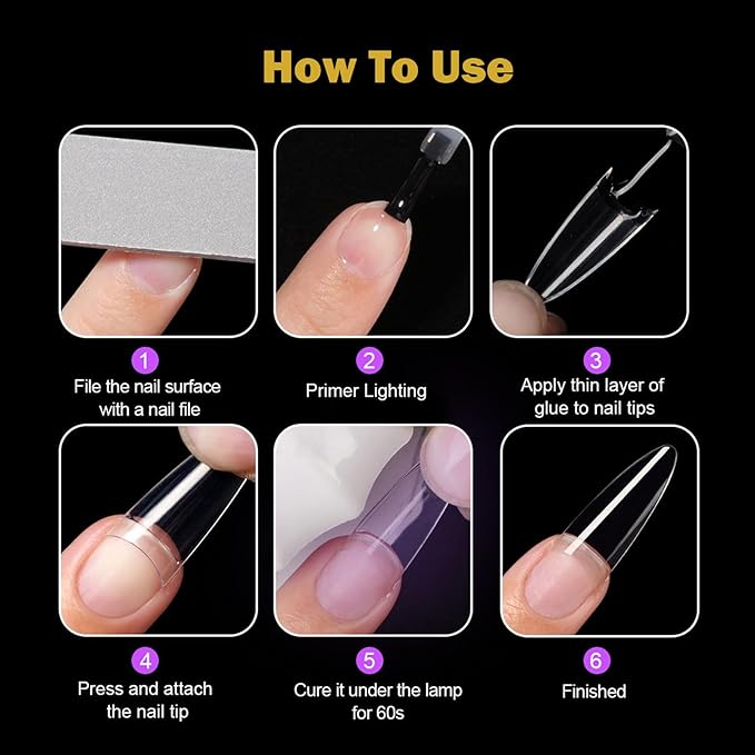 Long Almond Nail Tips,300PCS Soft Gel Pre-Shaped Acrylic Nail Tips X Half Cover Press On Nails, Almond Shape Nails For Nail Extension DIY