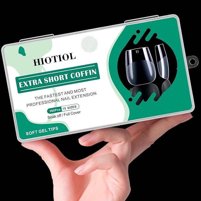Extra Short Coffin Nail Tips, 360Pcs Soft Gel Full Cover Nails for Soak off Nail Extensions, Half Matte Clear False Gel Nail Tips for Nail Salons and DIY Art, 15 Sizes