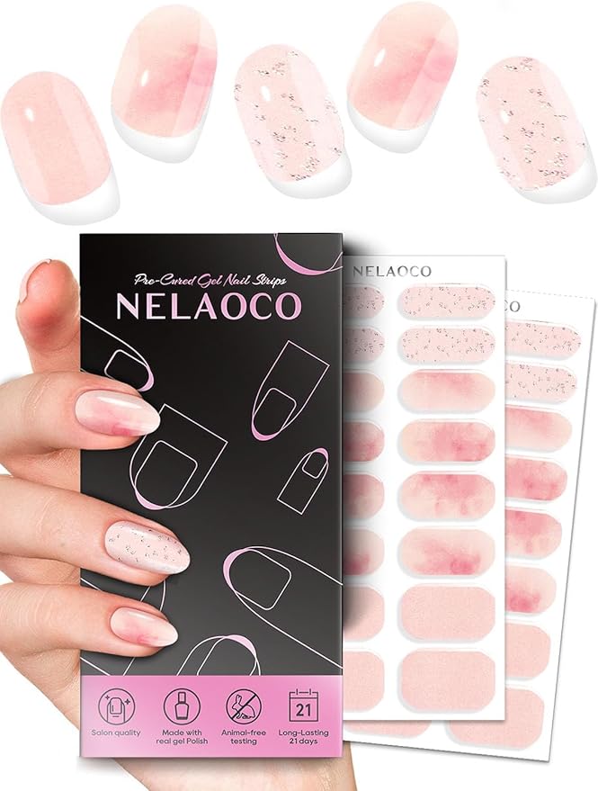 Nail Polish Strips – 32PCS UV Free Salon Quality Wraps, Long Lasting Gel Nail Stickers for Women (Peach Paradise)