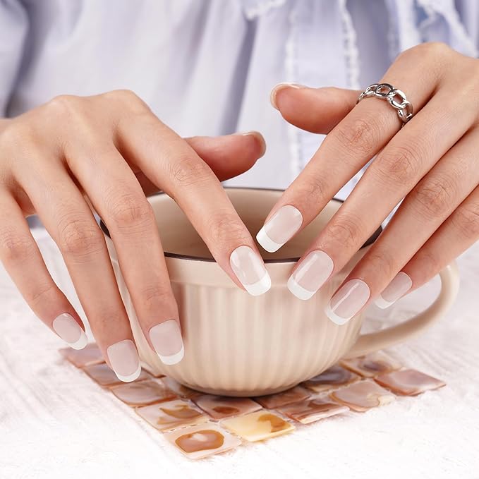 DANNI & TONI Semi Cured Gel Nail Strips Translucent White (Opal Veil) White-Tipped French Gel Nail Wraps 28 Stickers