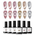 modelones Gel Nail Polish Set, 6 Colors Nude Pink Silver 9D Glassy Cat Eye Glitter Gel Polish Semi-transparent Neutral Brown Nail Polish Soapnails with Magnet Soak Off Led Nail Art DIY Gift