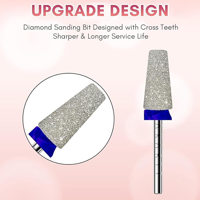Makartt Electric Nail Drill Bits: Tapered Barrel Carbide Diamond Sanding Bit for Nail Prep Shaping, Upgrade Drill Tips with Cross Teeth & Dust-Proof Ring for Manicure Salon Cuticle Remove, M #150 Grit