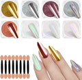 SIUSIO 8 Jars Chrome Nail Powder Gold Silver Nail Art Glitter Decoration Metallic Mirror Effect Holographic Aurora Nail Pigment Powder Kit for Nail Art Home DIY Salon Manicure