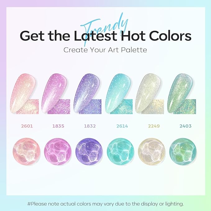 modelones Gel Nail Polish Set, 6 Colors 2026 Spring Pastel Easter Candy Mermaid White Pink Glitter Gel Polish Baby Blue Purple Galaxy Sparkle Shimmer Pearl Nail Polish Soak Off LED Nail Art DIY Gift