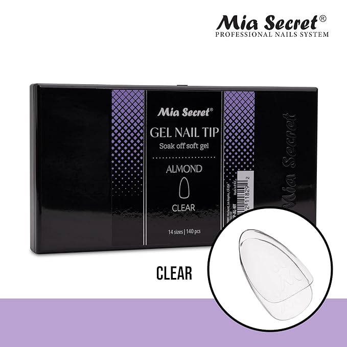 Mia Secret Soak off CLEAR Soft Gel Nail Tip MADE IN USA for Salon and DIY (Clear 140 Tips, Almond)