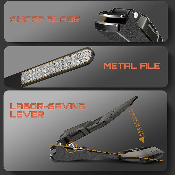 SZQHT Nail Clippers,Precise and Durable Toe Nail Clippers with Catcher and Nail File,Fingernail Clippers forThick Nails,Nail Cutter Without Mess for Men and Women(Gray)