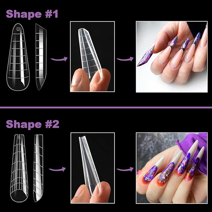 BlueZOO 288Pcs Nail Dual Forms with French Guide Lines Outside, 4 Shapes 192Pcs Poly Gel Nail Molds & 96Pcs Silicone Reusable French Tip Sticker for DIY Nails Extension Manicure Art Home Salon,12 Size