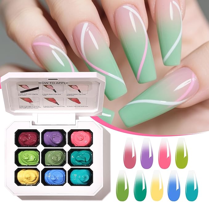 Ombre Gel Nail Polish Nail Sponges for Ombre 9 Series Colorful Blush Effect Pat Painting Gradient Blooming Gel for Ombre Nails Multistyle French Manicure Nail Art DIY Home (A4, 1)