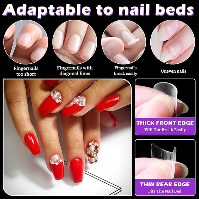 LoveOurHome 750pc French Coffin Nail Tips Clear Fake Nails Short Coffin Gel Nail Tips Half Cover Acrylic Nail Clear Short False Nail 15 Sizes Fingernail for Gel Nail Extension Press Nails