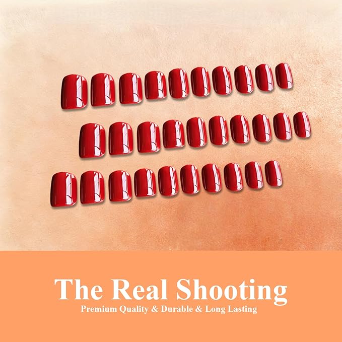 Chrome Red Press on Nails Short Square, Glazed Short Fake Nails with Sparkle Mirror Design, Shiny Glitter Glue on Nails with Glue, Cute Light Red Gel Nail Press ons for Fingernail 30 Pcs