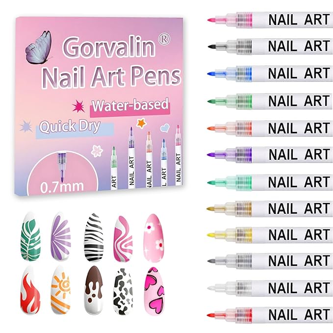 12 Colors Nail Art Pens, 3D Quick Dry Nail Point Graffiti Dotting Liner Pen Sets Nail Art Painted Pen Drawing Nail Design Kit for Nail DIY Decoration Valentine Gift