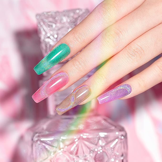 RARJSM Rainbow Cat Eye Gel Nail Polish with 6 Colors Gel Polish Holographic Magnetic GelPolish 9D Cat Eye GelPolish Soak Off UV LED DIY Manicure Art