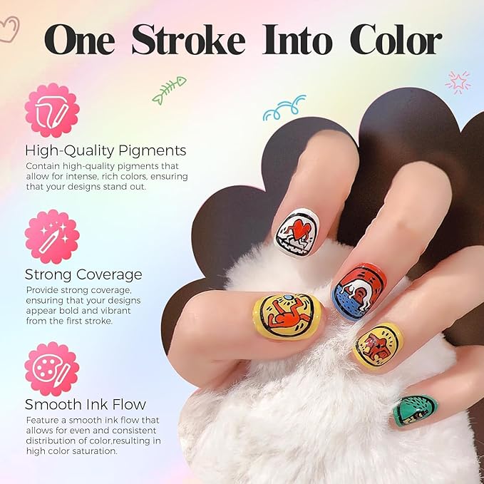 12 Colors Nail Art Pens Set with 3 Stencils, 2nd-Head Nail Art Markers Polish Pen for Drawing Painting Nail, Waterproof and Quick Dry Pen Liner Brush for Nail Beauty Gift for Christmas Easter Basket