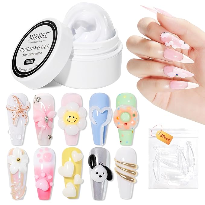 MIZHSE Solid Builder Gel, Non-Sticky White Sculpting Gel for Nails, 3D Nail Art Building Carving Modeling Hard Nail Extension Soak Off U V/LED Salon Home DIY 15g/0.5oz