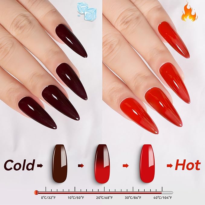 YTD Likomey Color Changing Gel Nail Polish,15ml Red To Brown Mood Temperature Change Colors Ombre Thermal Salon Home Nail Art Manicur Fall Winter UV Color Varnish,WB14