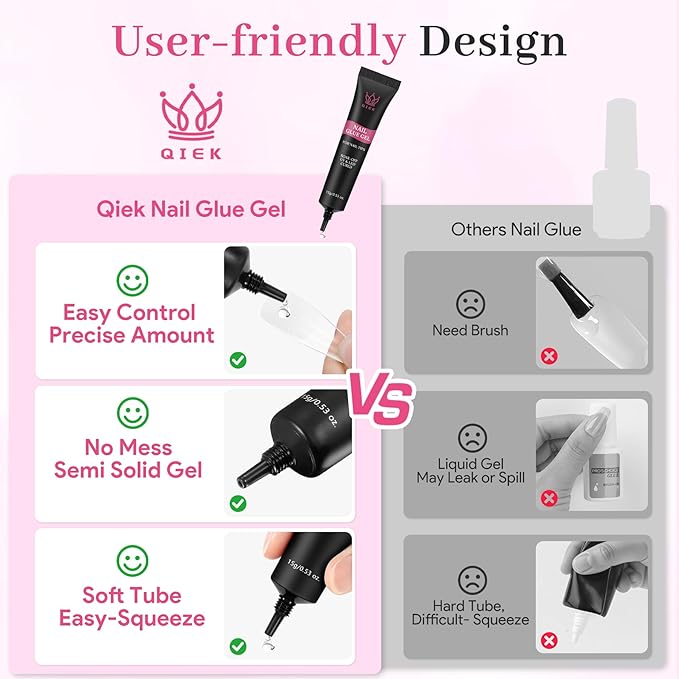 Nail Tips Gel Glue 15g - Lamp Curing Solid Nail Glue for False Acrylic Nails, Crystal Clear Long Lasting 28 Days No Yellowing Salon Quality DIY Home Beginner-friendly