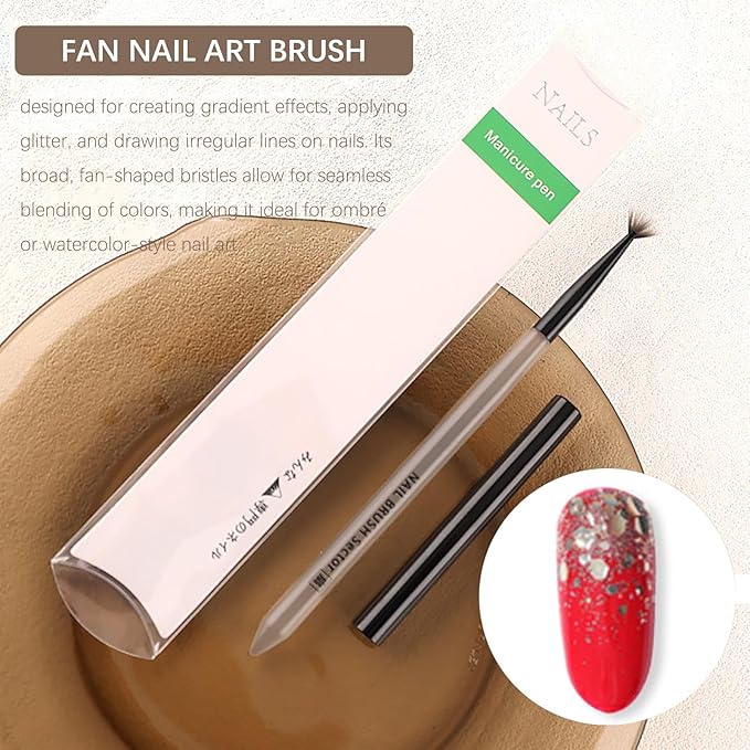Ombre Nail Brushes (Fan-Shaped), Ombre Brush for Gel Nails, Gradient Manicure Brushes Pen, Glitter Nail Art Design Painting Tools for Salon & Home, Nail Artists & DIY Enthusiasts
