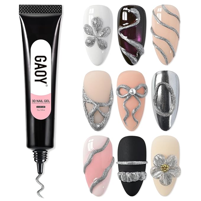 GAOY Silver 3D Nail Gel, 15g Sculpting Gel for 3D Nail Art Designs Carving, Molding, Painting, No Wipe Gel for Gems & Charms Decoration, Salon DIY Use