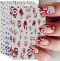 Halloween Eyeball Nail Stickers - 3D Bloody Horror Eyeball Self-Adhesive Nail Decals for DIY Funny Spooky Manicure (6 Sheets)