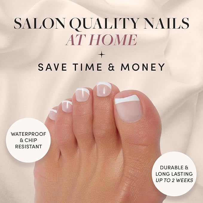 Glamnetic Press On Toenails - MaDamn | Classic White French Tip Fake Toe Nails with a Glossy Finish | 16 Sizes - 32 Toe Nail Kit with Glue