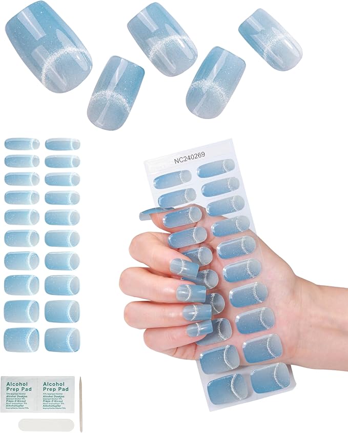 Semi Cured Gel Nail Strips - 20pcs Glaze Gel Stickers, Salon Quality DIY Wraps, Easy to Apply, UV Light Required