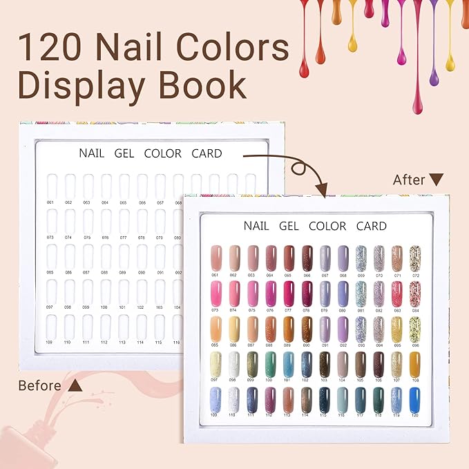 Segbeauty 120 Nail Colors Chart Display, Nail Polish Organizer Swatches Cardboard with 120 False Nails Tips, Salon Nails Gel Polish Color Card Book Swatches Stick Supplies Showing Board Tool