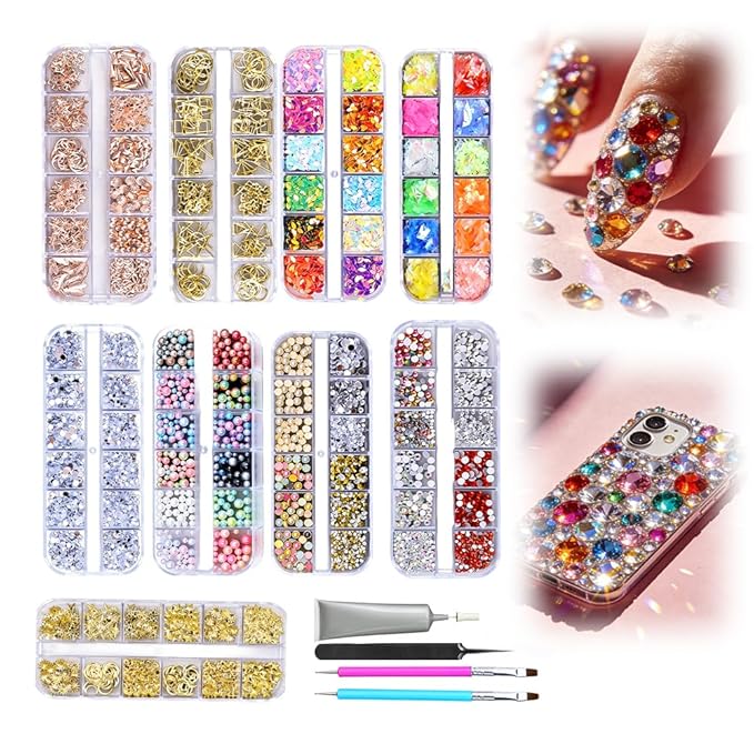 Colorful DIY Resin Rhinestone Kit, Multicolor Flatback Jelly Gems for Bedazzling, Diamond Art, Nail Art & Crafts, Includes Jewelry Glue and DIY Decorating Tools (1 Set+25ML Glue)