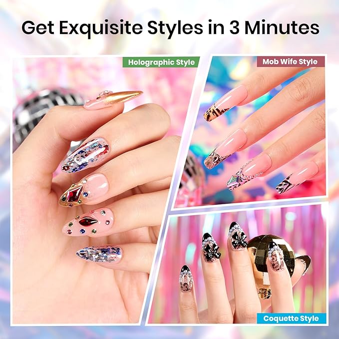 Beetles Nail Foil Art Kit, 20 Pcs Nail Foils Transfer with 30ml Nail Foil Glue Gel for Nails - Metal Holographic Leopard Stickers Gels Nail Polish Set LED Lamp Required Soak Off Manicure Nails Art DIY