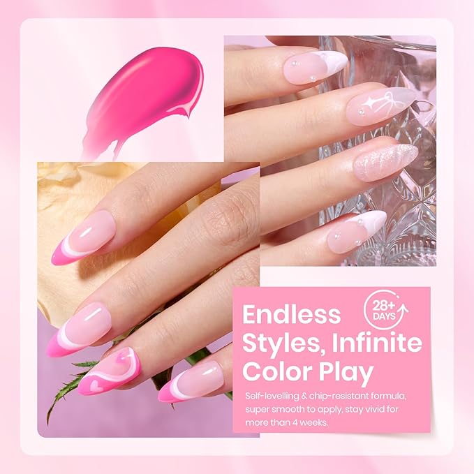 Beetles Pink Gel Nail Polish Set – Blush Cotton 6 Colors Gel Polish, Nude Baby Pink Rose Glitter Jelly Long Lasting Soak Off UV LED Manicure Kit Gift for Women Valentines Nails