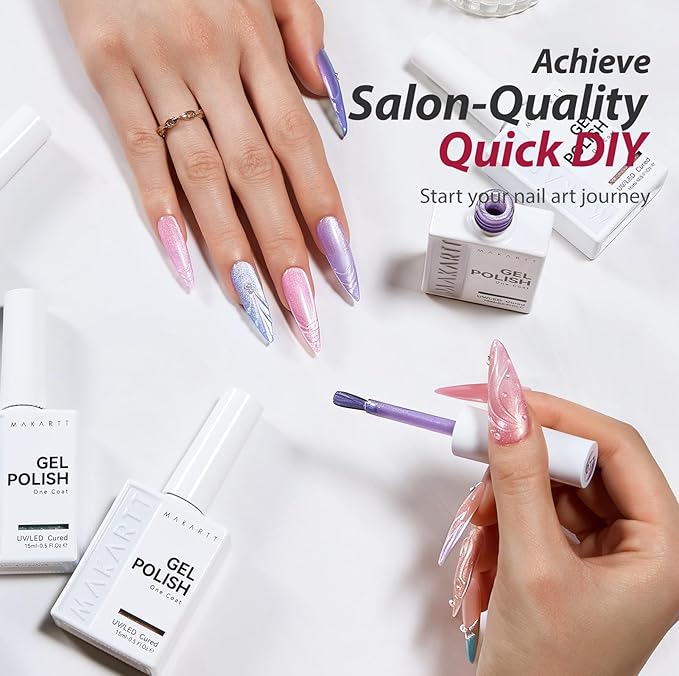 Makartt Cat Eye Gel Nail Polish Set: 6 Colors Shimmer Magnetic Gel Polish Kit 15ML One N'Done Holographic Green Pink Blue Purple Nail Polish Soak Off UV LED Nail Art Manicure Gift for Women