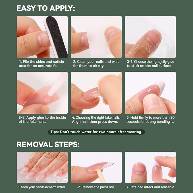 Green French Press on Nails Short Duckbill - Matte Dark Green with Glossy French Tip Fake Nails, Soft Gel Reusable Fall Autumn Acrylic False Stick On Nails for Women Gift, 30PCS 15 Sizes