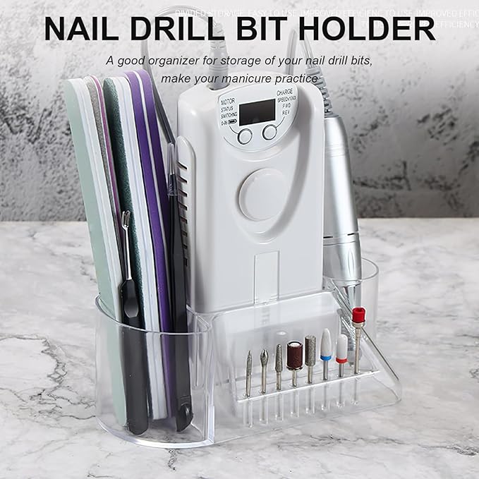 Nail Drill Holder, Mini Nail Drill Machine Storage Box Nail Art Polishing Grinding Drill Bit Holder Display Storage Box Nail Drill Grinding Bit Case Organizer