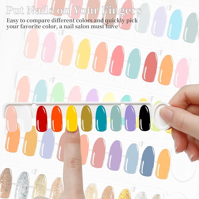 Nail Color Display Book Nail Swatch, 120 Colors Nail Polish Sample Display Book with Transparent Replacement Nails, Professional Nail Gel Color Card Book, No Need Pasting, No Need Glue