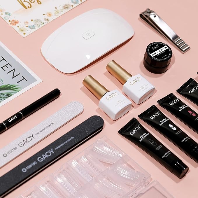 GAOY Poly Gel Nail Kit with U V Light Starter Kit, 6 Pcs Builder Gel Extension Kit for Beginners with Everything Nail Art DIY