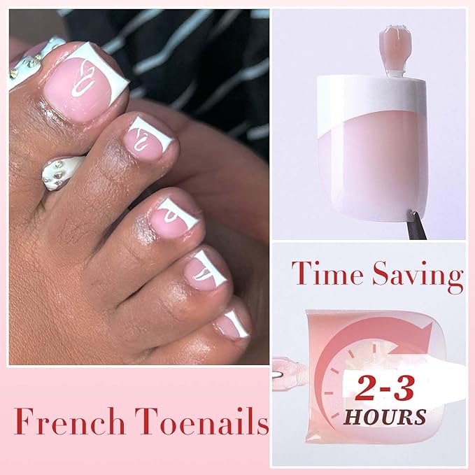 150pc White French Tips Press on Toenails Women Fake Toenail with Glue Tab, Baby Pink Toe Nail Press ons Nails Short Square Fake Toe Nail Tips French Glue on Toenails False Acrylic Toes Nails Kit
