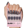 Glamnetic Press On Nails - Cosmic Fake Nails | Semi-Transparent Sparkly Black Short Squoval Fake Nails with a Glossy Finish, Salon Quality | 15 Sizes - 30 Nail Kit with Glue