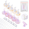 MelodySusie Nail Stand for Press Ons, Round Shell Shape Magnetic Base for Painting Display with Brush Holder and 100 Pcs Reusable Double-Sided Tape for Home DIY Salon Supplies, Purple and Beige