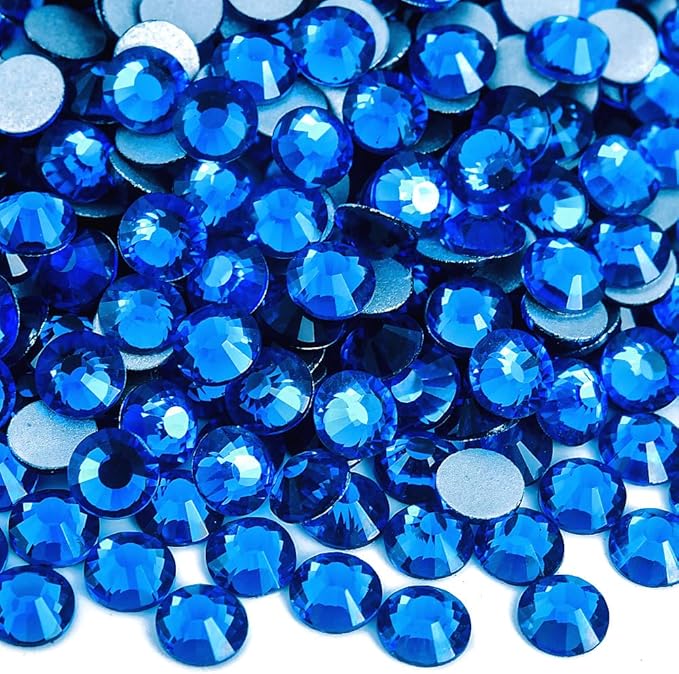 Blinginbox 1440Pieces SS10/2.7-2.9mm Flat Back Crystal Rhinestones Round Gems for Nail Art,Capri Blue