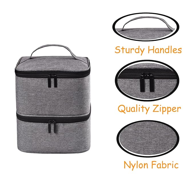 Nail Polish Organizer - Holds 30 Bottles & Nail Lamp, Double-Layer Nail Organizers and Storage, Nail Polish Bag with Handle Nail Travel Case for Nail Tech (Grey)
