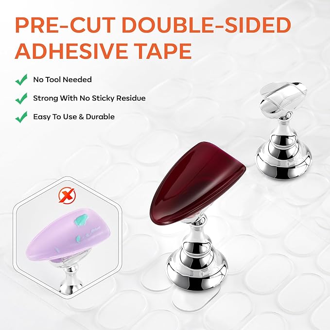 Makartt Nail Stand for Press On Nails DIY: Non-Slip Strong Magnetic Metal Base 10 Holders 200 Sticky Tapes, Professional for Nail Art Painting, Display and Practice, Gifts for Beginners Salon Artists