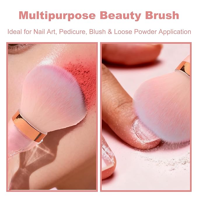 Dust Brush for Nails Fluffy Nail Duster Brushes for Cleaning and Dusting Powder Pink Nail Art Brush for Manicure Lean Up Tools to Brush Off Dust Under Clawd Home or Salon Use