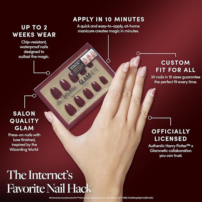 Harry Potter™ x Glamnetic Press On Nails - Marauder's Map™ | Semi-Transparent & Opaque Color Changing Graphic Short Oval Nails in a Glossy Finish | 15 Sizes - 30 Nail Kit with Glue