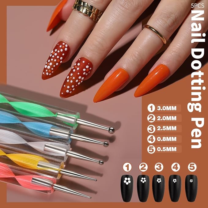 FANDAMEI Nail Art Brushes Kit, Nail Design Tools Set with Dotting Tools, Fine Nail Glitter Butterfly, Glitter Sequins, Foil Flakes, Nail Rhinestones, Dust Brush