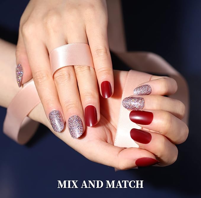 Teenitor Short Press on Nails, Round Fake Nails, Glossy Glue on Nails,288pcs Glitters Press on Nails