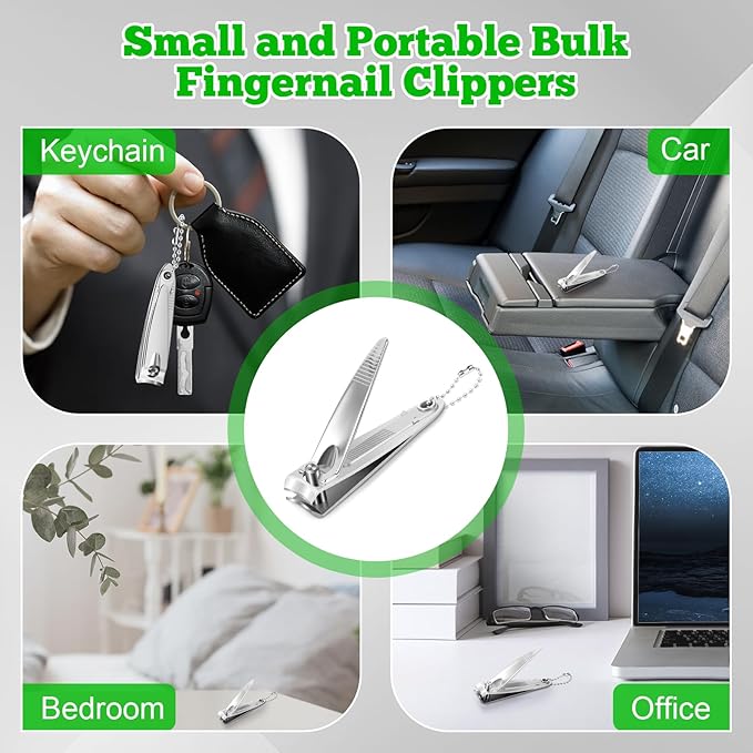 HOFASON 24 Pcs Nail Clippers Bulk for Men Women Adult, Professional Stainless Steel Fingernail and Toe Nail Clipper Cutter Set with File & Key Chains, Travel Manicure Pedicure Trimmer Kit for Homeless