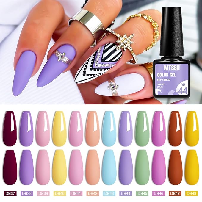 MTSSII Gel Nail Polish Set, 12PCS Macaron Pink Yellow Violet Gel Nail Polish Kit, Soak Off UV/LED Nail Polish Nail Art Design Salon Home Gifts for Women